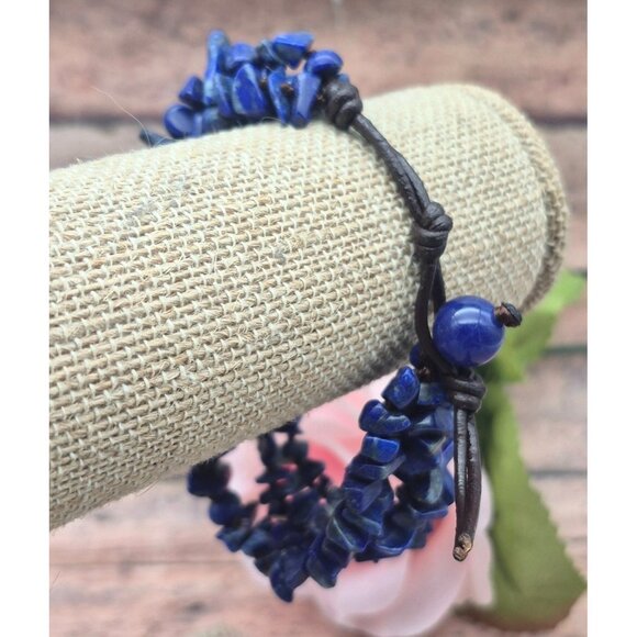 Muti Strand Natural Blue Lapis Chip Stone Bracelet Boho Hippie Nature Lover - Picture 6 of 9